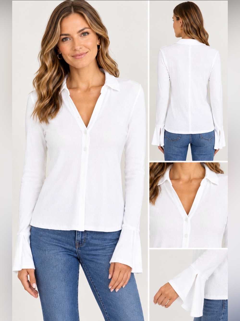 NWT Dynamite Simi Ribbed Button-Front Top - Bright White, Medium